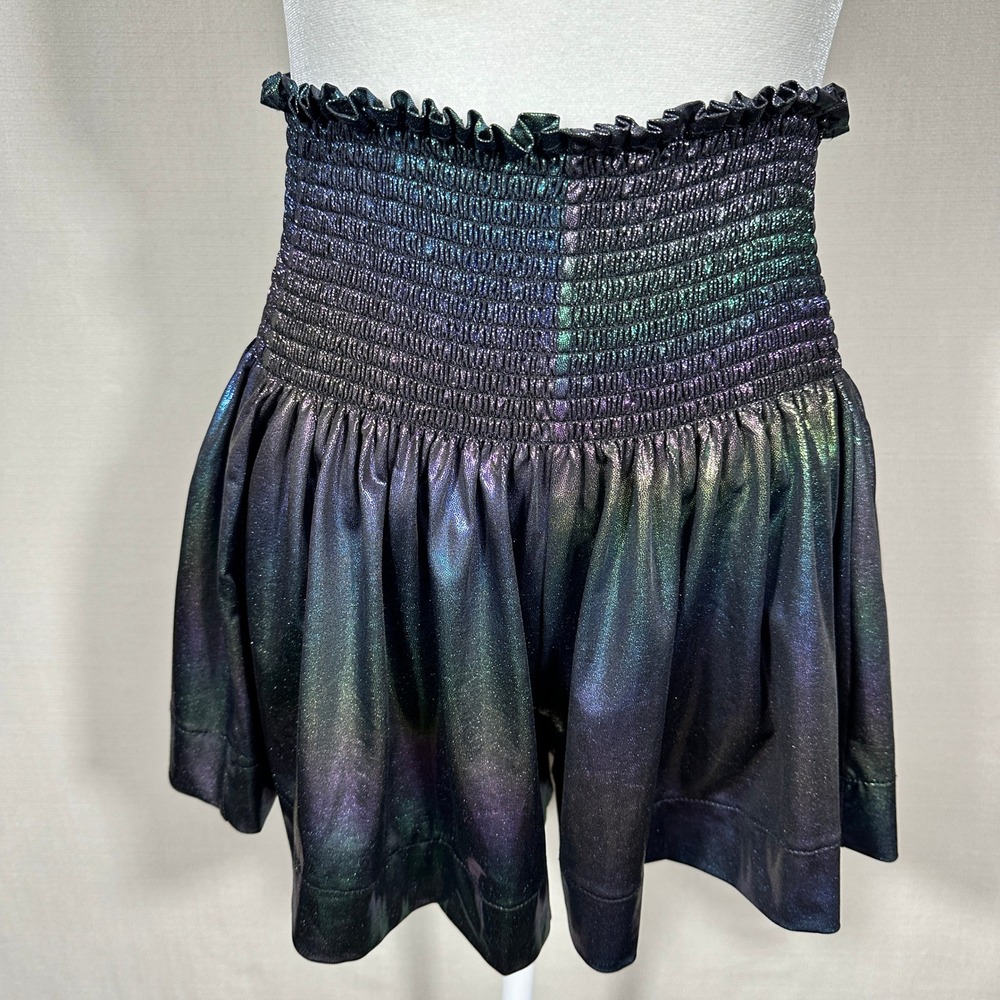 Queen of Sparkles Shorts S Iridescent Metallic Smocked High Waist Festival